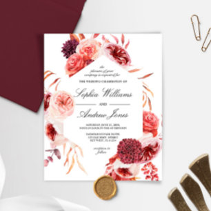 Invitation de mariage Rose Marsala Bohème de luxe 