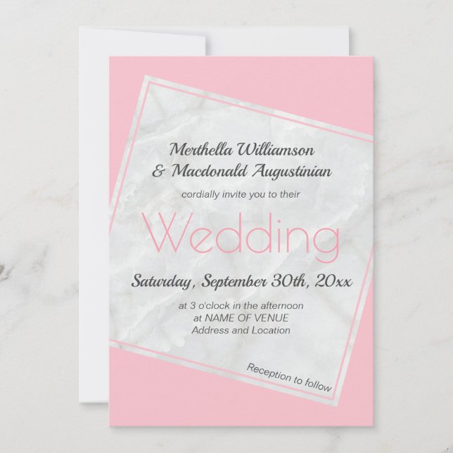 Invitation de mariage rose moderne (Devant)