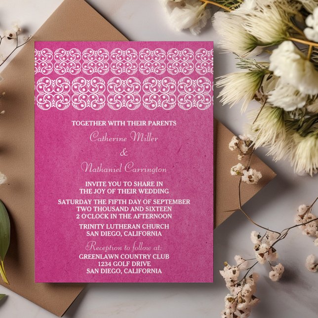 Invitation de mariage rose moderne de Bohême (Pink Modern Bohemian Wedding Invite)