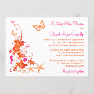 Invitation de mariage rose, orange, blanc tropical