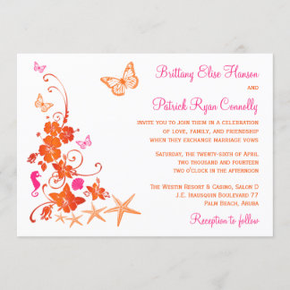 Invitation de mariage rose, orange, blanc tropical