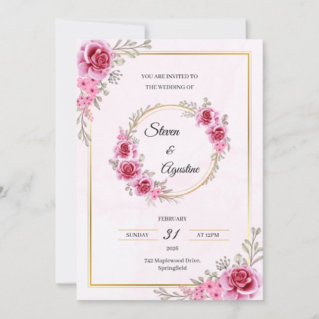 Invitation de mariage rose personnalisée | Modifia (Devant)