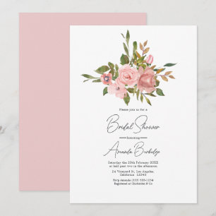 Invitation de mariage rose poudrée aquarelle flora