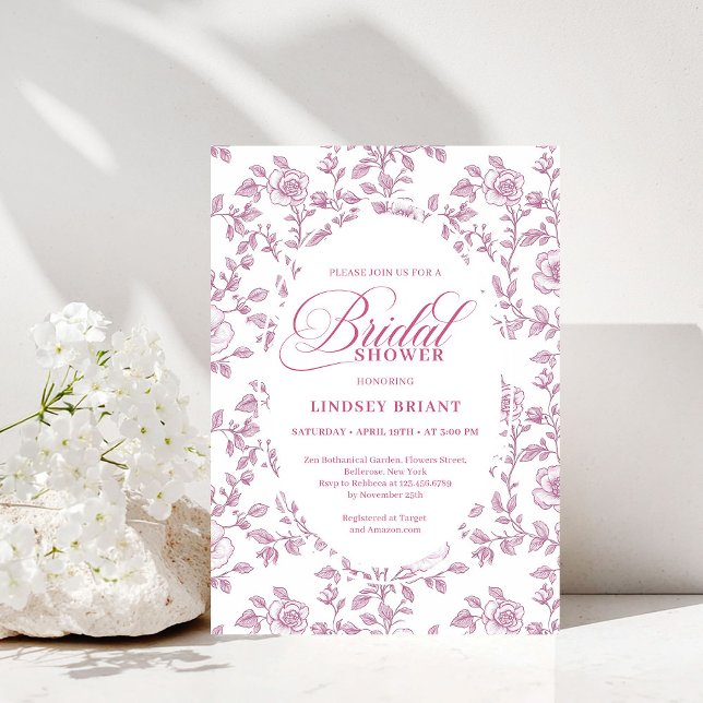 Invitation de mariage Rose Poussiéreuse Rose Fleur (Dusty Rose Rose Pattern Pink Bridal Shower Invitation)