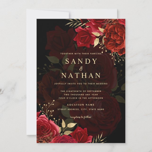 Invitation de mariage Rose Romantique Rouge (Devant)