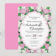 Invitation de mariage Rose rose et blanche avec bo