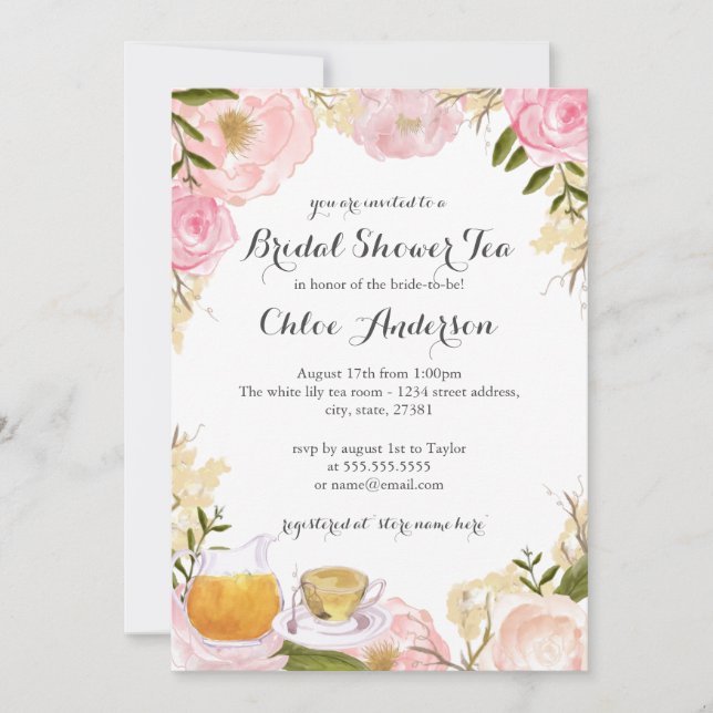 Invitation de mariage Rose Rose théière (Devant)