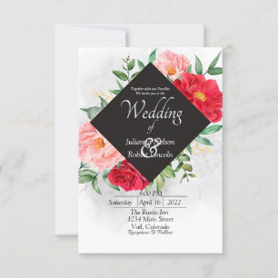 Invitation de mariage rose rouge et noir