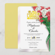 Invitation de mariage Rose Rouge - Lettre dorée 3
