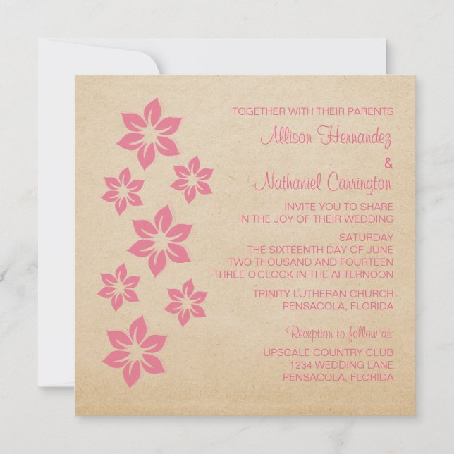 Invitation de mariage rose tropical floral (Devant)