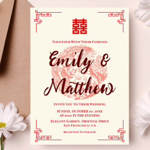 Invitation de mariage rouge dragon et phénix chino