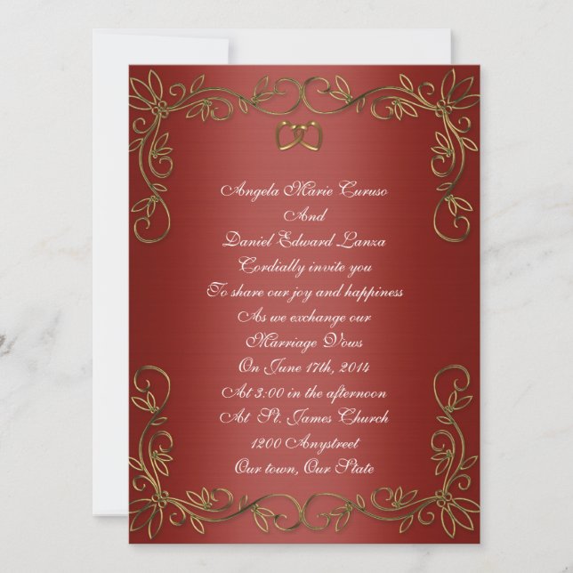 Invitation de mariage rouge et or (Devant)