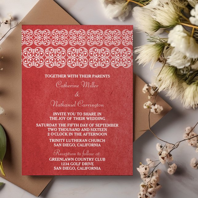 Invitation de mariage rouge moderne bohème (Red Modern Bohemian Wedding Invite)