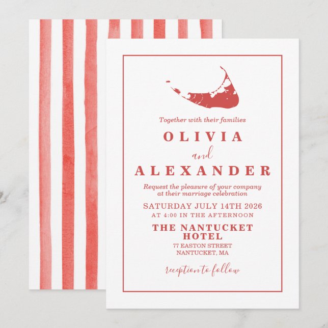 Invitation de mariage rouge Nantucket ACK (Devant / Derrière)