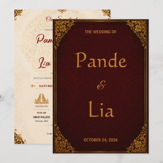 Invitation de mariage royal balinais (Devant / Derrière)