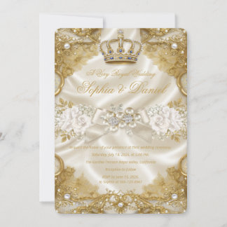 Invitation de mariage Royal Luxe Or Couronne Éléga