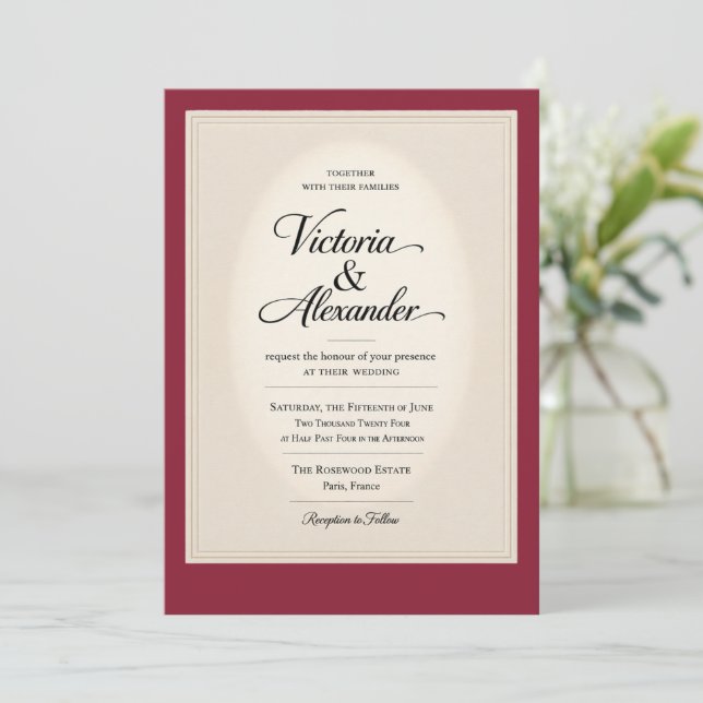 Invitation de mariage royale classique élégante |  (Debout devant)