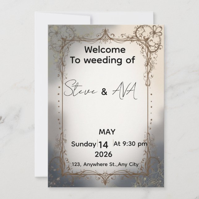 Invitation de mariage royale élégante | Luxe or et (Devant)