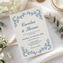 Invitation de mariage royale vintage bleu à l'anci