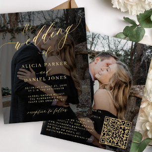 Invitation de mariage RSVP code QR or photo de bud