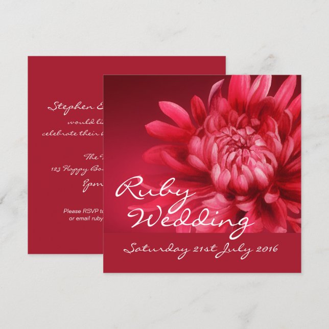 Invitation de mariage rubis 40 ans carré (Devant / Derrière)
