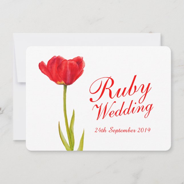 Invitation de mariage rubis tulipe rouge art 40 an (Devant)