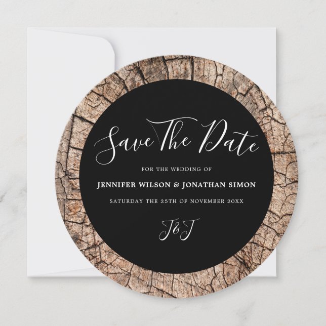Invitation de mariage rustique à grain de bois pou (Devant)