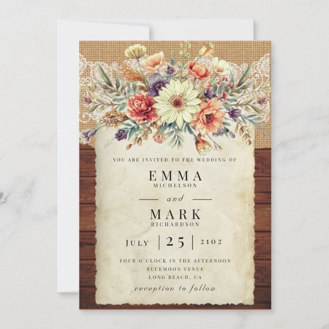 Invitation de mariage rustique à la ferme avec QR  (Devant)