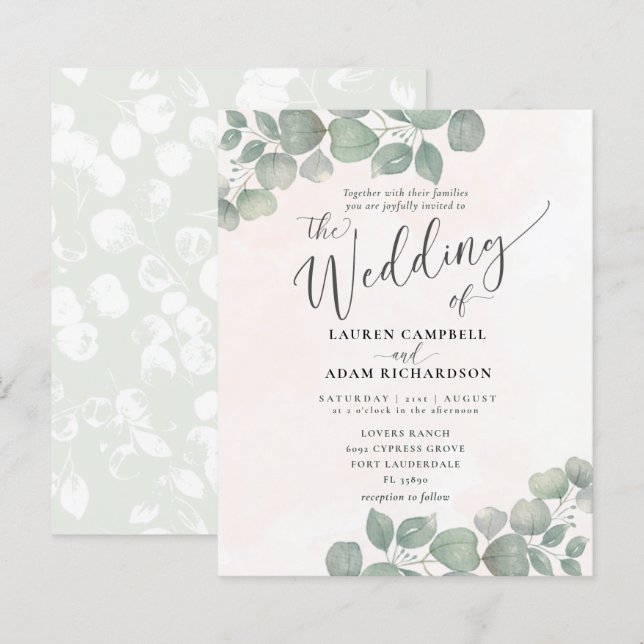 Invitation de mariage rustique à petit budget Euca (Devant / Derrière)
