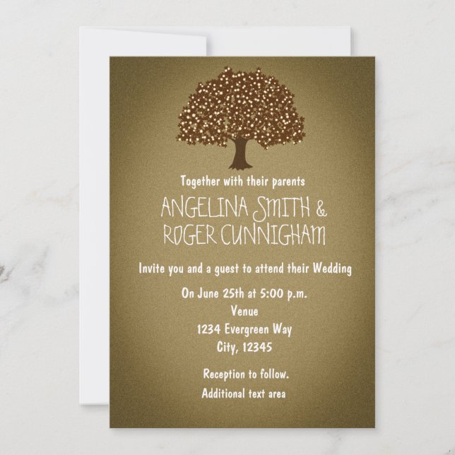 Invitation de mariage rustique arbre illuminé vint (Devant)