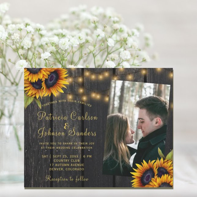 Invitation de mariage rustique au tournesol à peti (Créateur téléchargé)