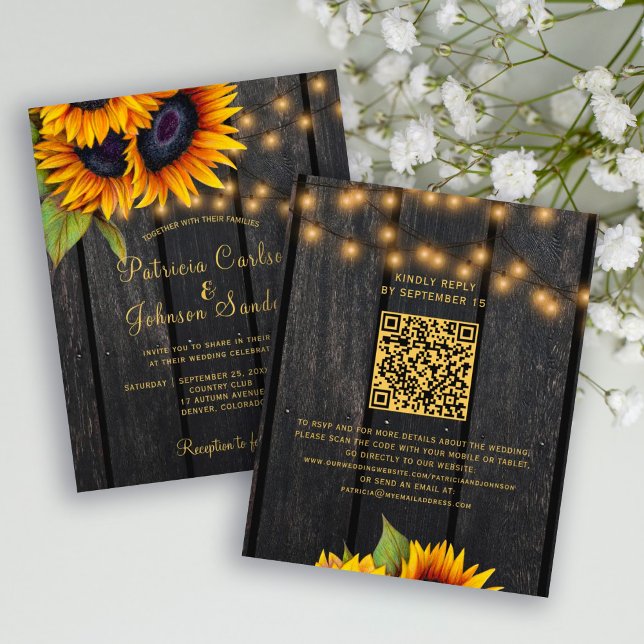 Invitation de mariage rustique au tournesol avec Q (Créateur téléchargé)