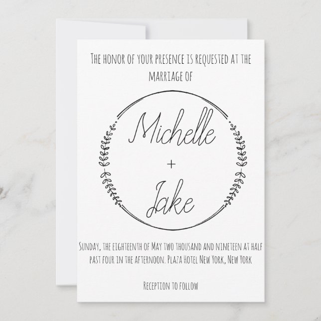 Invitation de mariage rustique avec couronne (Devant)