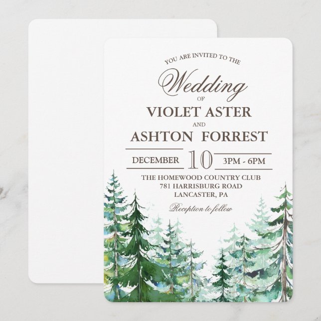 Invitation de mariage rustique avec sapin (Devant / Derrière)