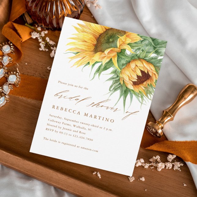 Invitation de mariage rustique avec tournesol à pe (Rustic elegant sunflower fall wedding budget bridal shower invitation.)