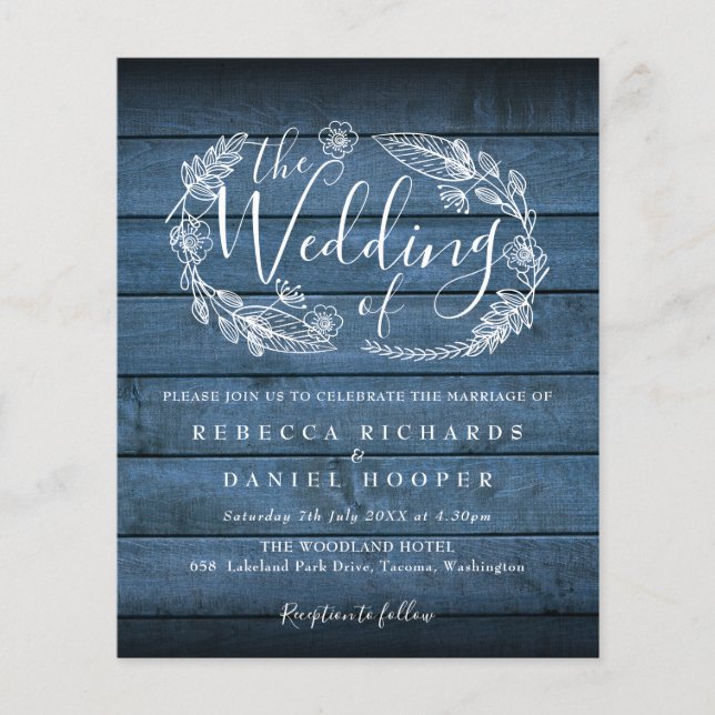 Invitation de mariage rustique en bois à feuillage (Devant)