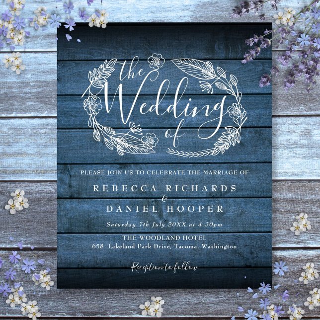 Invitation de mariage rustique en bois à feuillage (Budget Blue Rustic Wood Foliage Wedding Invite
)
