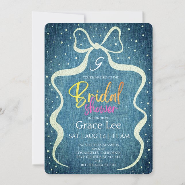 Invitation de mariage rustique en denim (Devant)