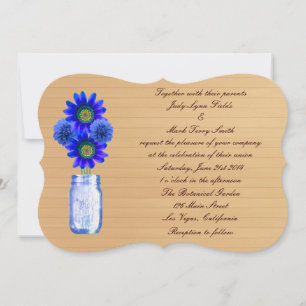 Invitation de mariage rustique en jarre mason bleu