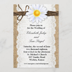 Invitation de mariage rustique en toile de jute av