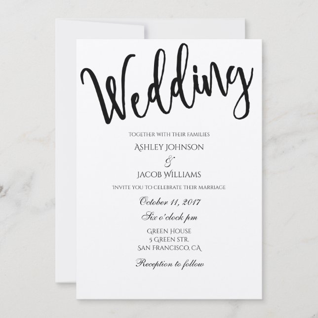 Invitation de mariage rustique. Invitation typogra (Devant)