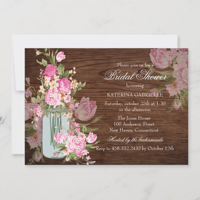 Invitation de mariage Rustique Mason Jar & Bois (Devant)