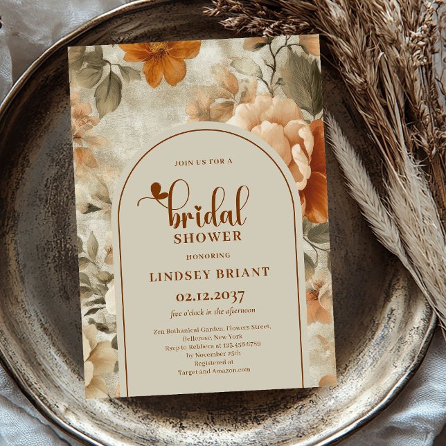 Invitation de mariage rustique terracotta et sauge (Rustic Terracotta Sage Floral Bridal Shower Invitation)