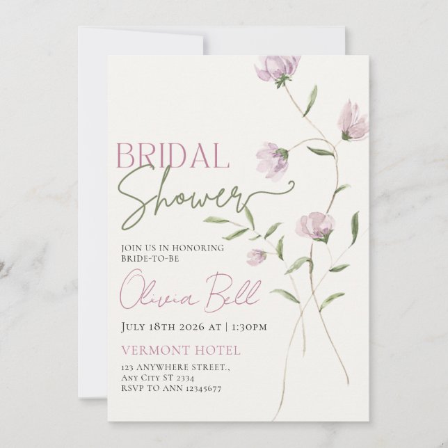 Invitation de mariage rustique verte et rose (Devant)