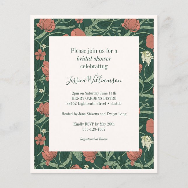 Invitation de mariage rustique verte florale à pet (Devant)