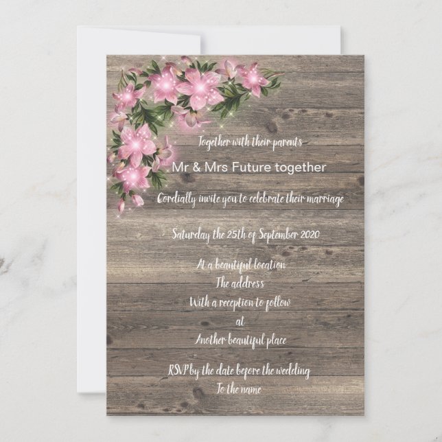 Invitation de mariage rustique vintage florale ros (Devant)