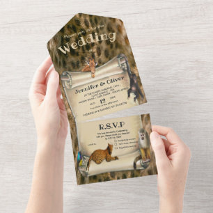 Invitation de mariage Safari Faune Tout en Un