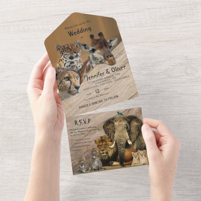 Invitation de mariage Safari Wildlife tout-en-un (Déchirure)