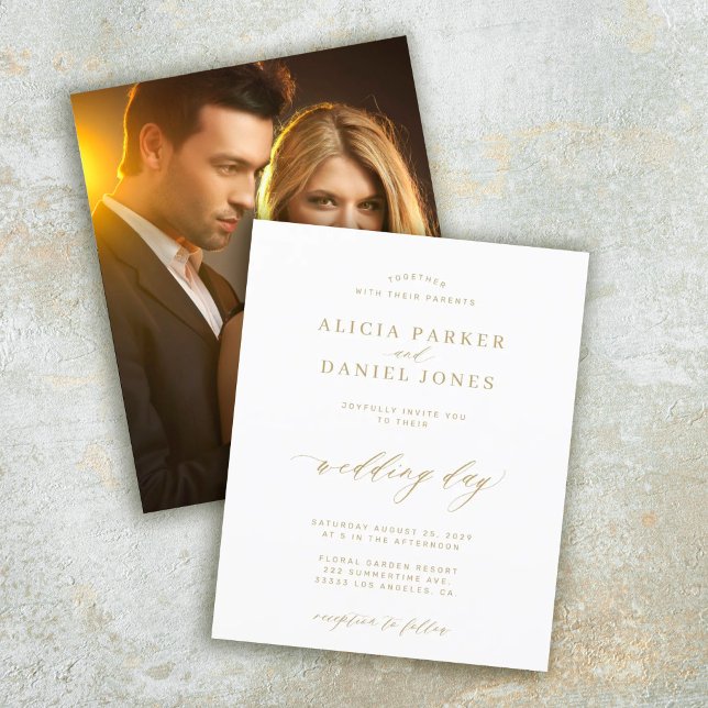 Invitation de mariage script or budget photo (Créateur téléchargé)