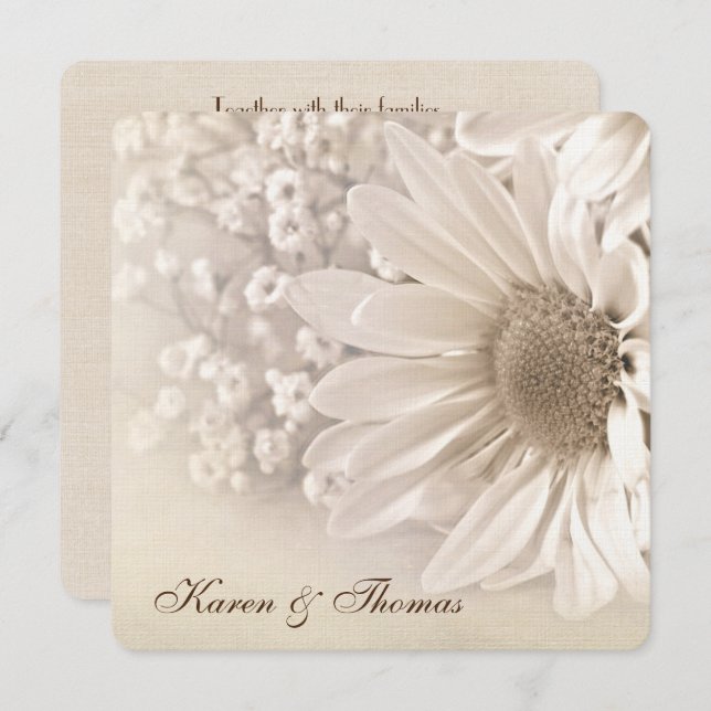 Invitation de mariage Sepia Daisy (Devant / Derrière)